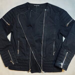Balmain Denim Moto Jacket - Black - XXL